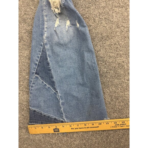 Bridge by Gly Hi Rise Flare Leg Jeans Women's 25 Distressed Blue Patchwork - Picture 11 of 16